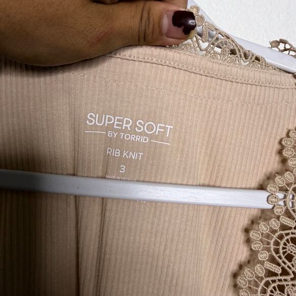 Torrid Womens Top Size 3X Super Soft Rib V-Neck Lace Trim Tie Front Long Sleeve - Picture 4 of 15